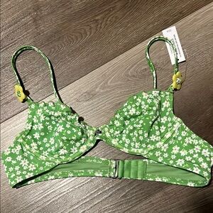 Green Floral Bikini Top
